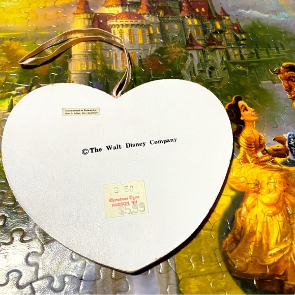 DISNEY’S BEAUTY & THE BEAST VTG 90s KURT ALDER HANDCRAFTED WOODEN XMAS ORNAMENT - Picture 7 of 7